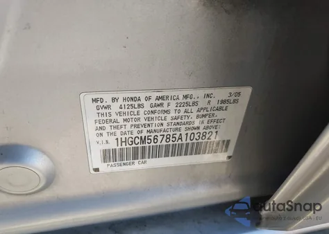 2005 Honda Accord 2.4 Ex from USA, damaged, VIN 1HGCM56785A103821